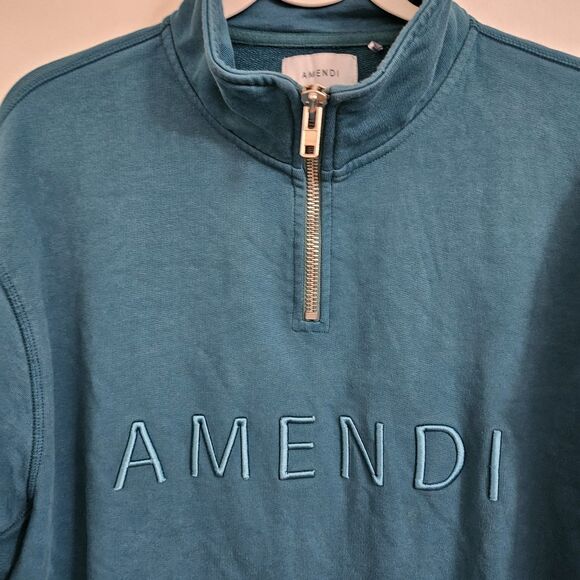Amendi Sweater Mens Large Teal Terry Frank Petrol 1/4 Zip Pullover Gorpcore - Picture 4 of 10